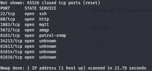 Nmap open port scan result