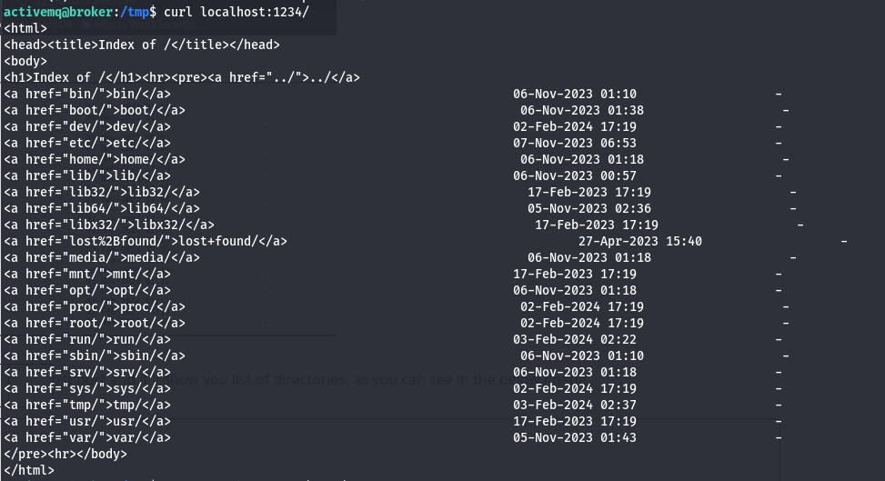 listing root directories using curl