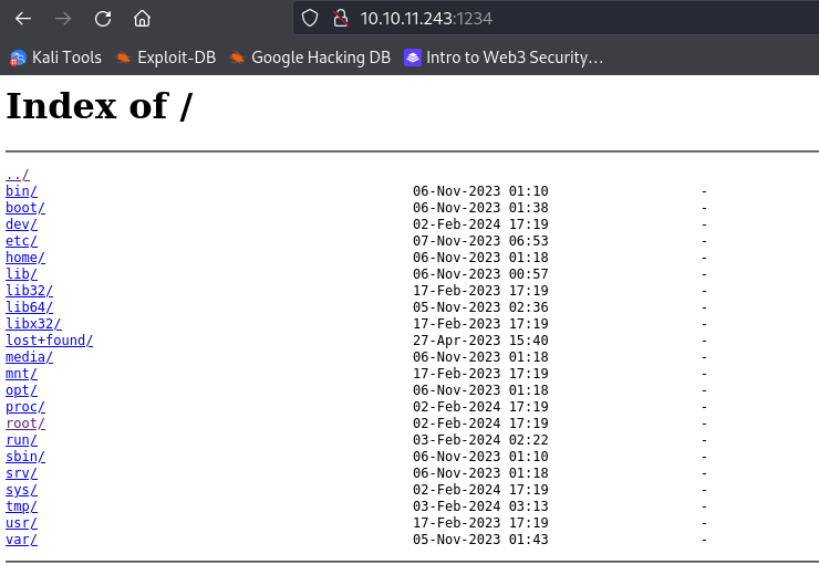 listing root directories using web browser