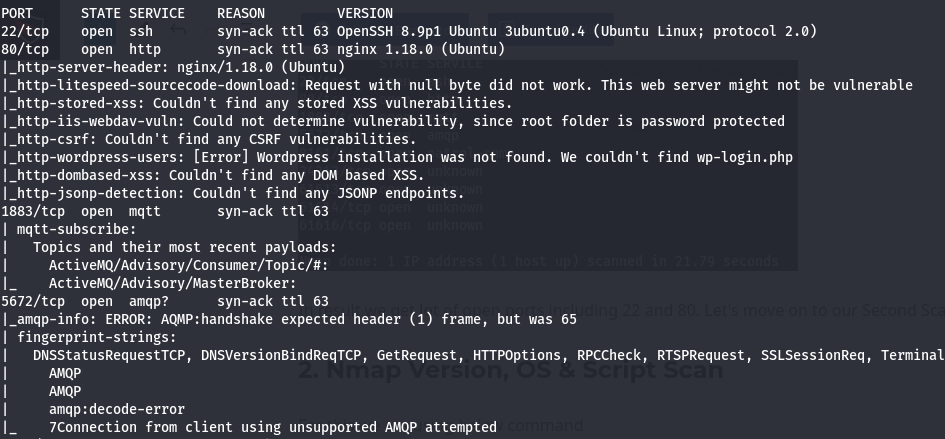 nmap port 22,80,1883 and 5672 result