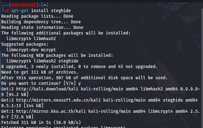 installing steghide tool for showing steganography example